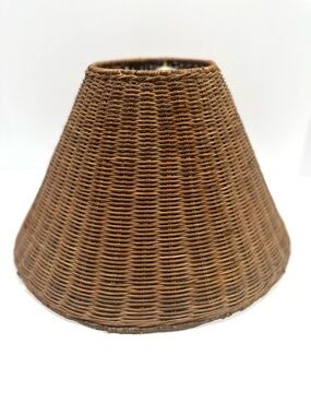 Vintage Wicker Rattan Lamp Shade w Lining Basket Woven Boho 9.5" x 16" Cottage